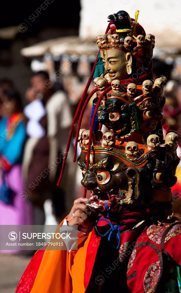 Rare mask at Tsechu festival, Trongsa, Bhutan, Asia