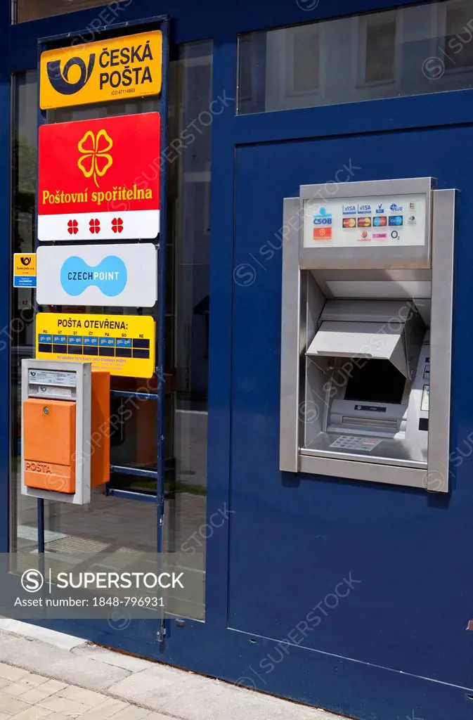 Czech post ATM, Hluboka nad Vltavou, Bohemia, Czech Republic, Europe