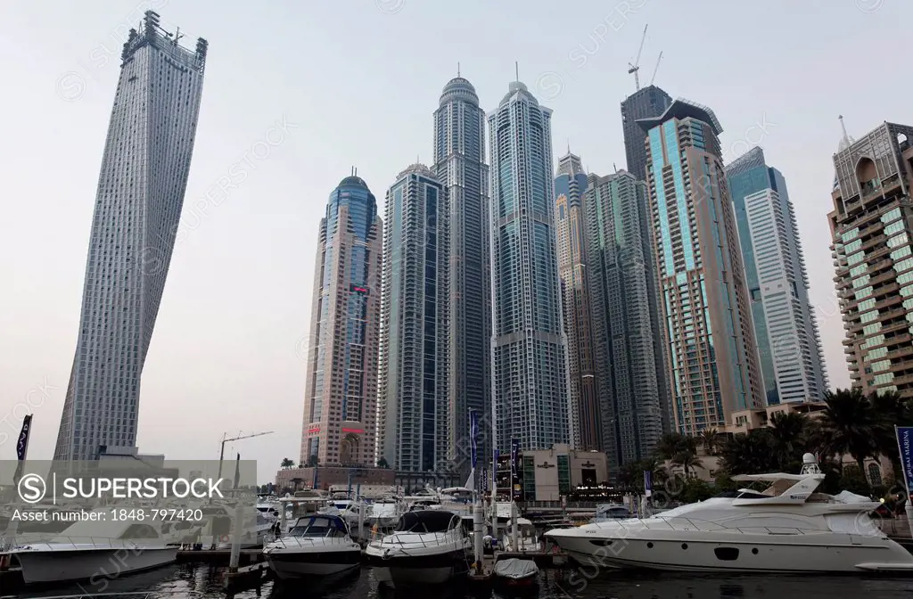 Skyscrapers at the marina, Dubai Marina district, Dubai, United Arab Emirates, Middle East, Asia