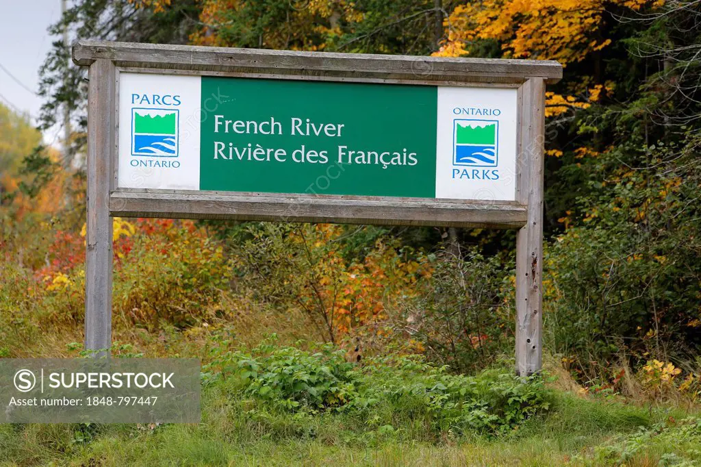 Sign, French River, Ontario National Park, Canada