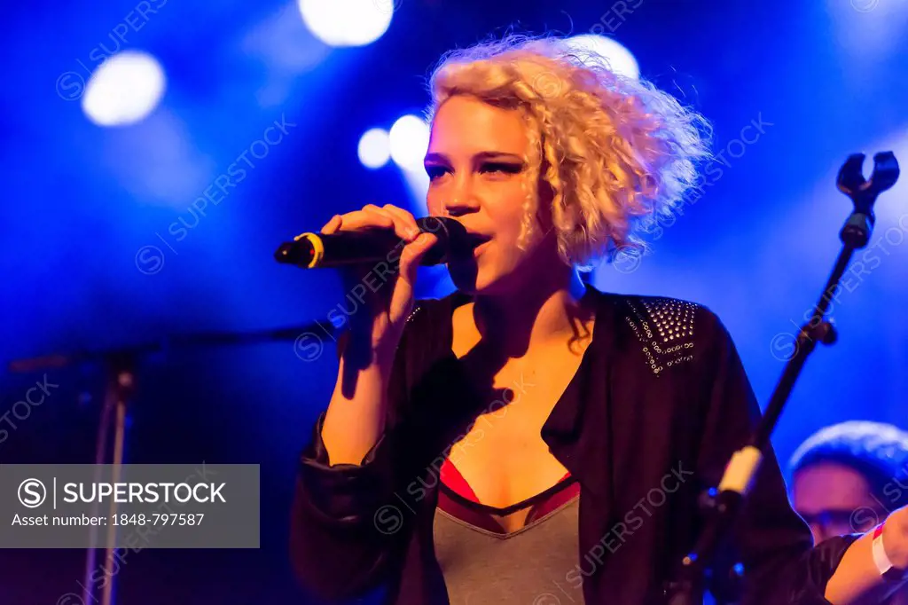 Canadian-Swiss singer Rykka, alias Christina Maria, performing live in the Schueuer concert hall, Lucerne, Switzerland, Europe