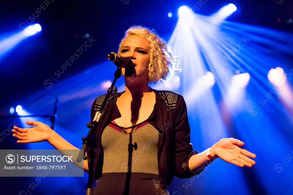 Canadian-Swiss singer Rykka, alias Christina Maria, performing live in the Schueuer concert hall, Lucerne, Switzerland, Europe