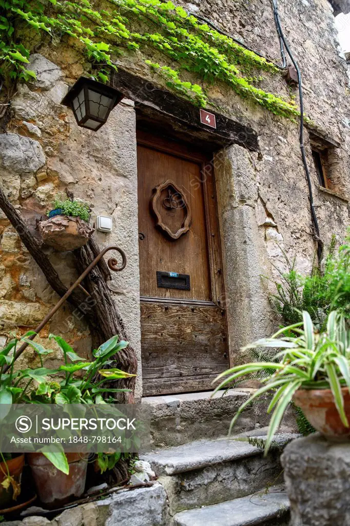 Door, historic district, Tourrettes sur Loup, France, Europe