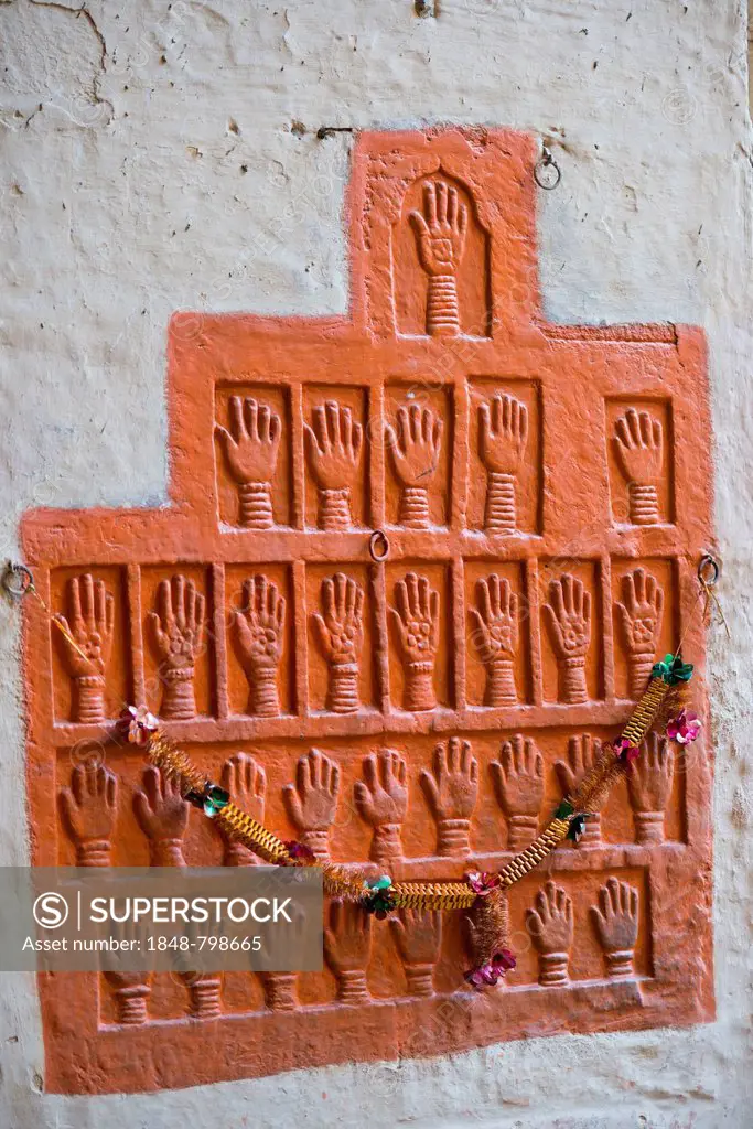 Sati stones, palm prints of the royal widows of Maharaja Man Singh who committed self-immolation, Mehrangarh Fort