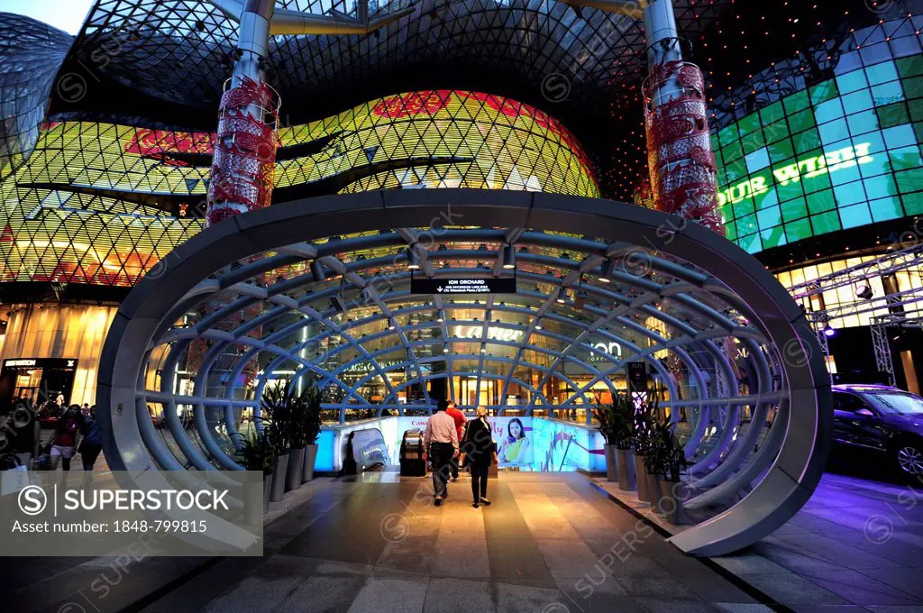 Entrance to the MRT train in front of the Ion Orchard shopping centre, Orchard Road, modern architecture, Central Area, Central Business District, Sin...