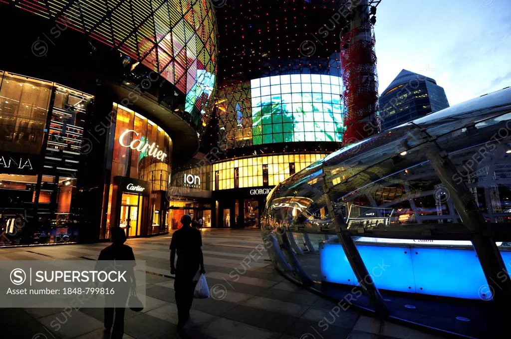 Ion Orchard shopping centre at dusk, Orchard Road, modern architecture, Central Area, Central Business District, Singapore, Asia