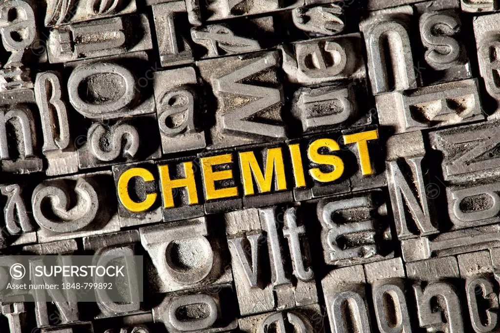 Old lead letters forming the word Chemist