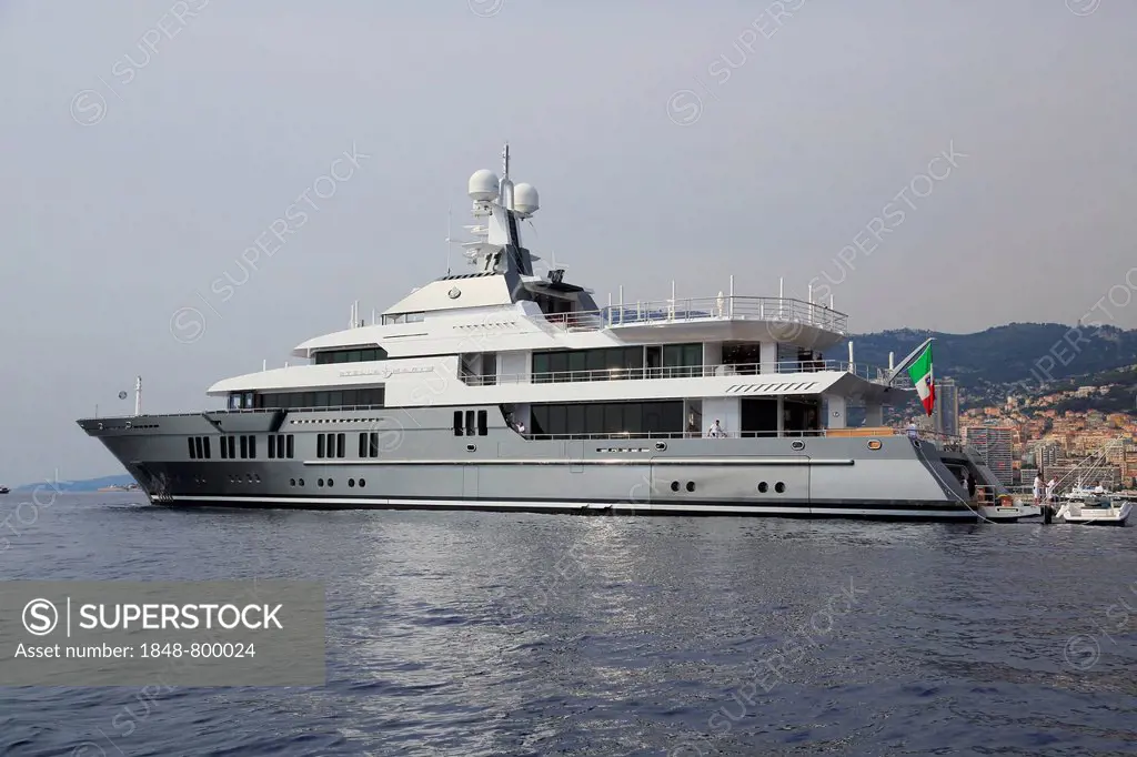 Motoryacht Stella Maris, shipyard Viareggio Superyachts, length 72,10 m, built in 2012, anchored in front of the Principality of Monaco, Cote d'Azur, ...