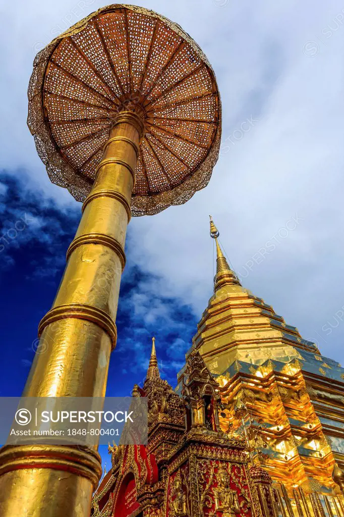 Golden Pagoda or Chedi, Wat Phra That Doi Suthep, Chiang Mai, northern Thailand, Asia