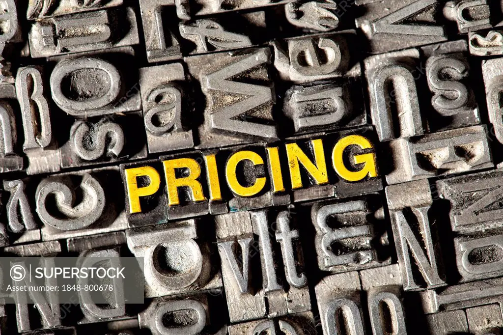 Old lead letters forming the word &quot;PRICING&quot;