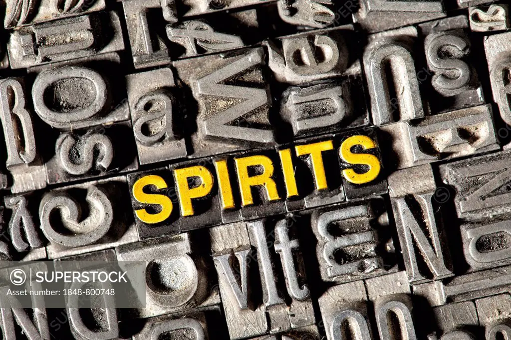 Old lead letters forming the word Spirits