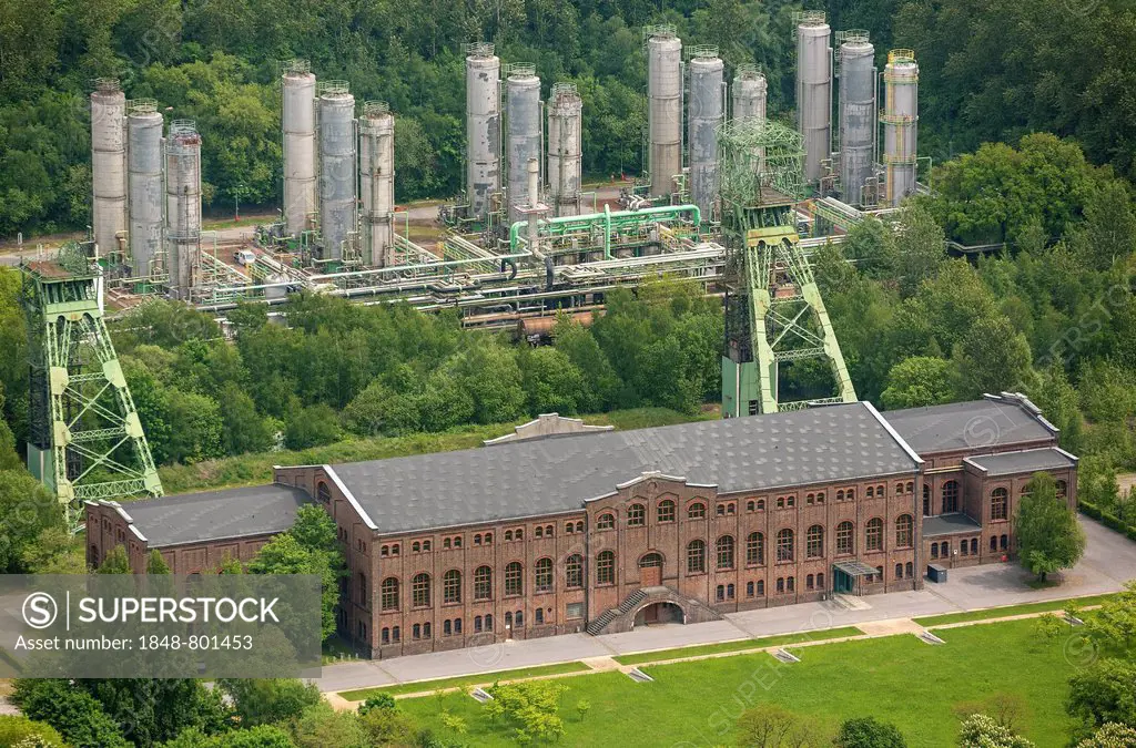Aerial view, Zweckel machine hall, headframes of the former Zweckel colliery, Pit 2, Zweckel, Gladbeck, North Rhine-Westphalia, Germany