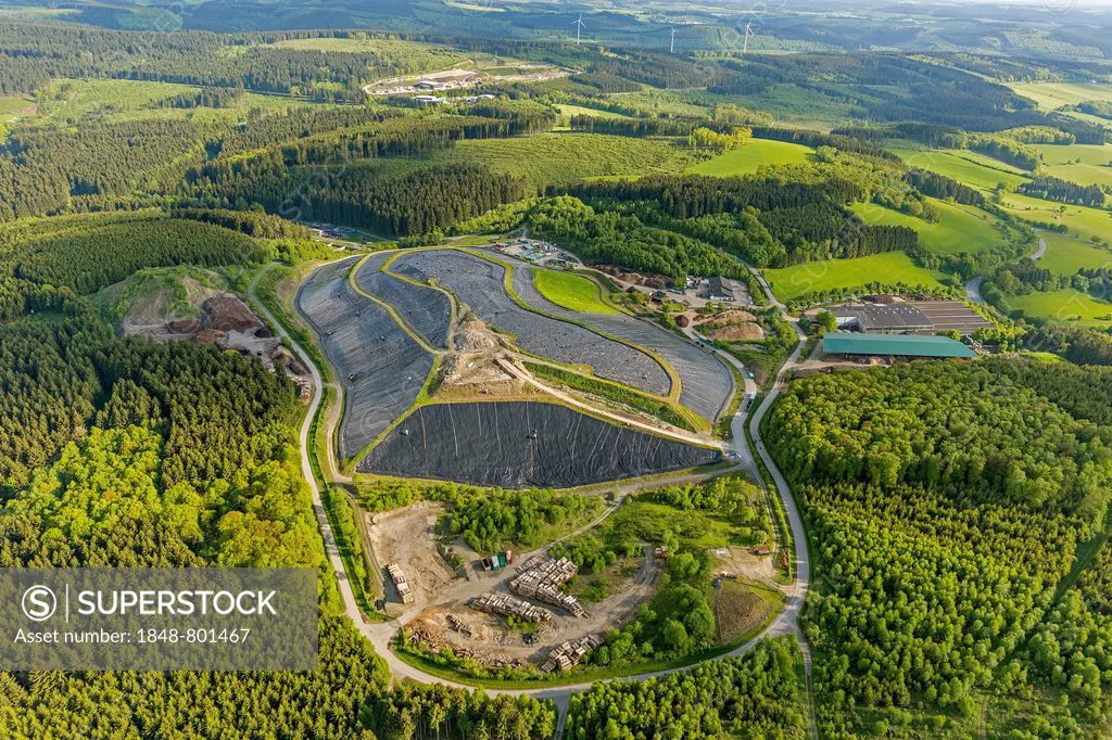 Aerial view, Olpe district landfill site, Olpe, North Rhine-Westphalia, Germany