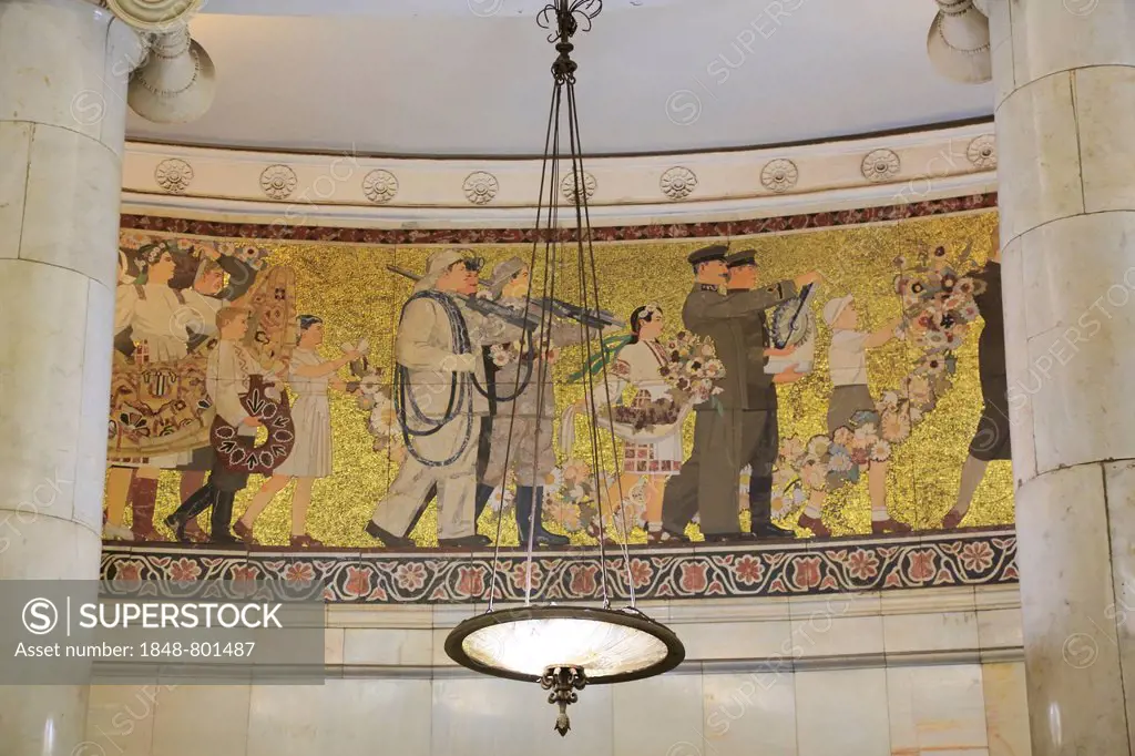 Kiewskaja metro station, mosaic 300 years of Russian-Ukrainian Unity, Moskau, Moscow Oblast, Russia