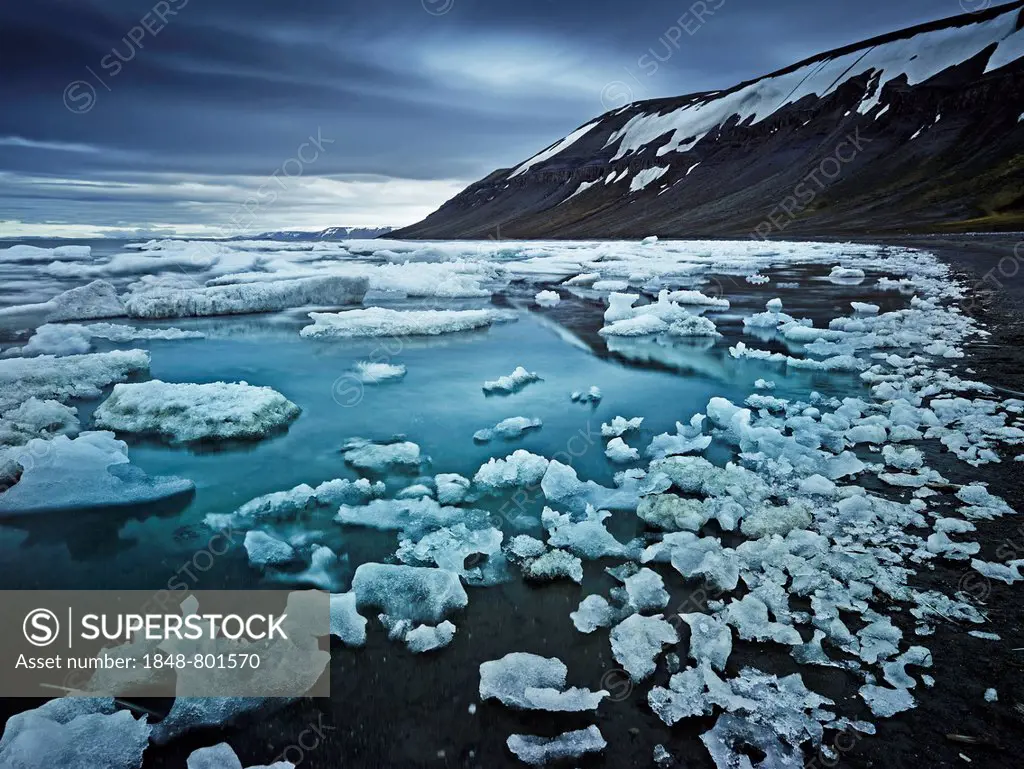 Bockfjord with pack ice, Spitsbergen Island, Svalbard Archipelago, Svalbard and Jan Mayen, Norway
