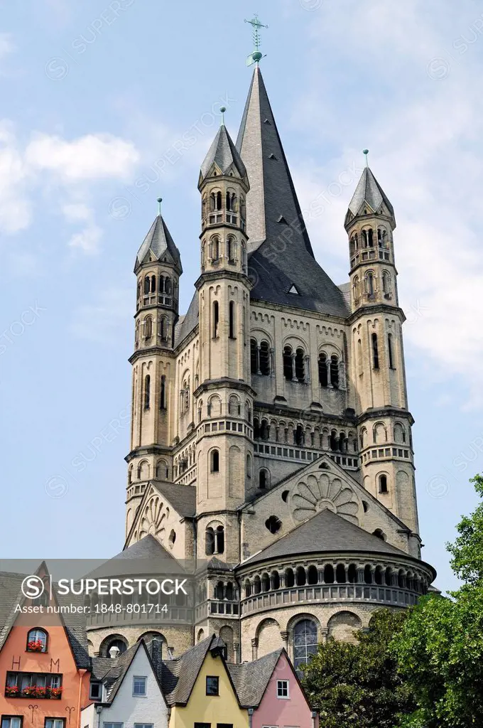 Great Saint Martin Church, Romanesque church, Fischmarkt square, historic center, Cologne, Rhineland, North Rhine-Westphalia, Germany