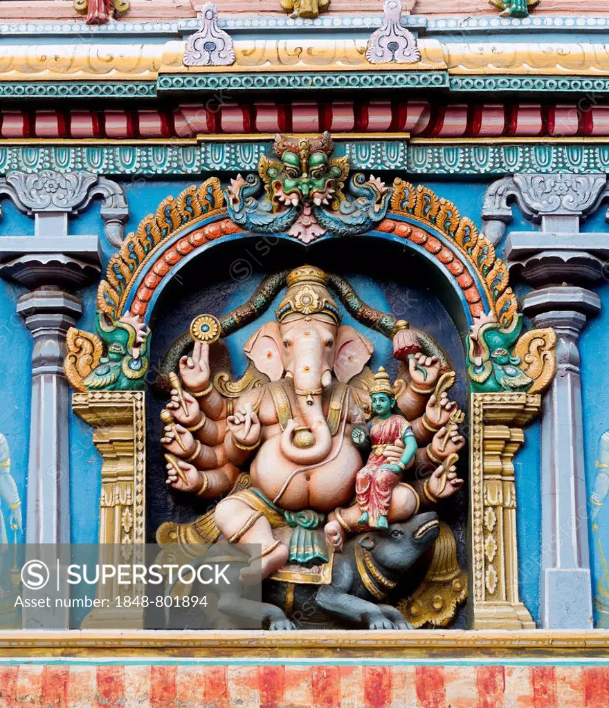 Hindu god Ganesha or Ganpati, the elephant-headed god in a representation with ten arms on a temple wall, Meenakshi Amman Temple or Sri Meenakshi Sund...