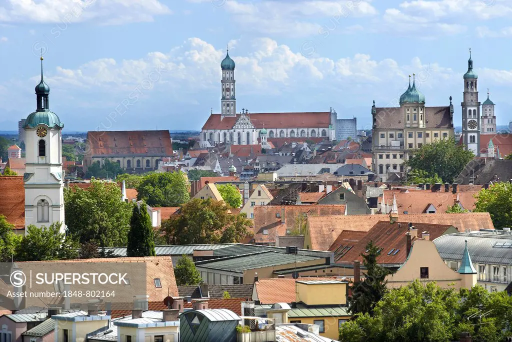 Cityscape of Augsburg, historic center, Augsburg, Swabia, Bavaria, Germany