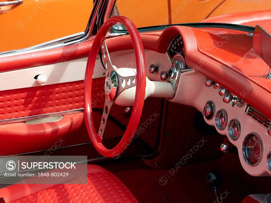 Cockpit of a Chevrolet Corvette classic car, Germany