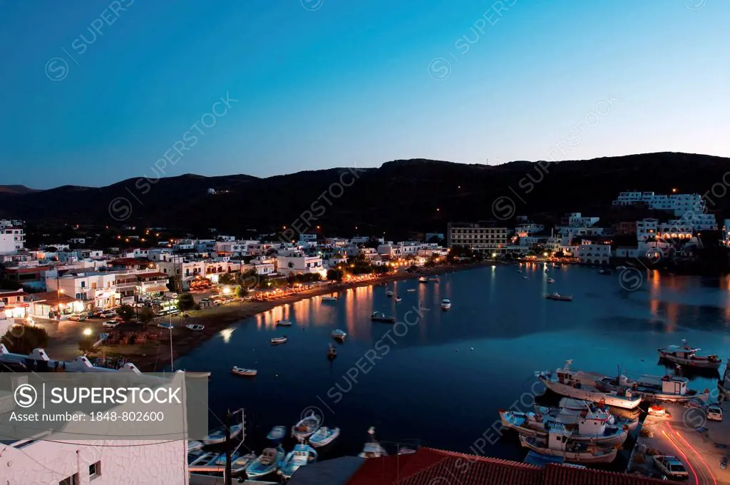 Habour of Kythnos, in the evening, Kythnos, Cyclades, Greece
