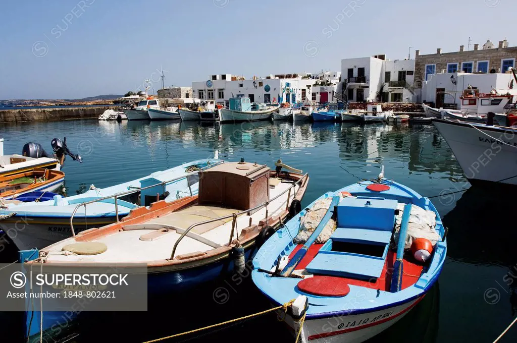 Fishing boats in Naoussa habour, Cyclades, Greece.