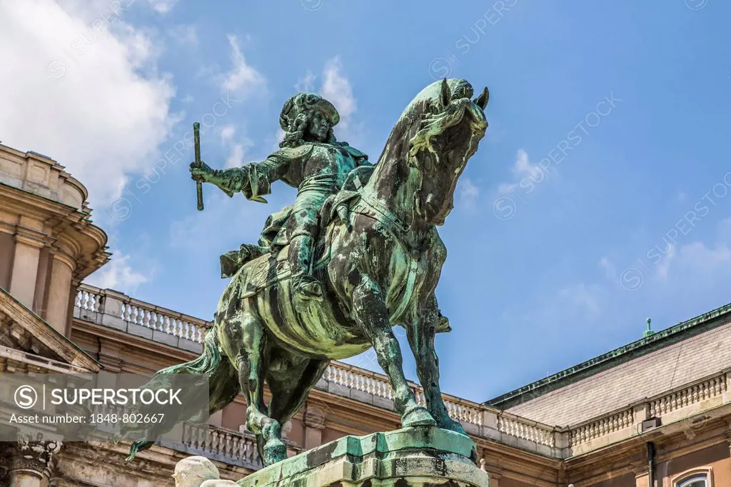 Equestrian statue of Eugene of Savoy at Buda Castle, Budapest, Central Hungary, Hungary