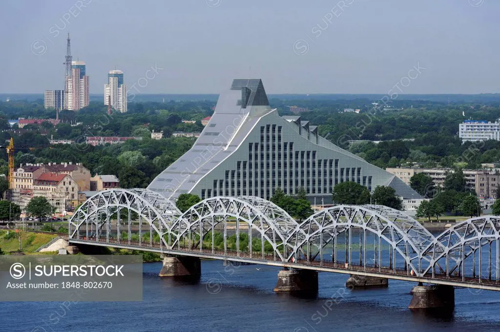 New construction of the new National Library of Latvia on the Daugava River, Riga, Riga, Latvia