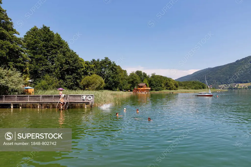Bathers in Lake Ossiach, St. Urban, Carinthia, Austria