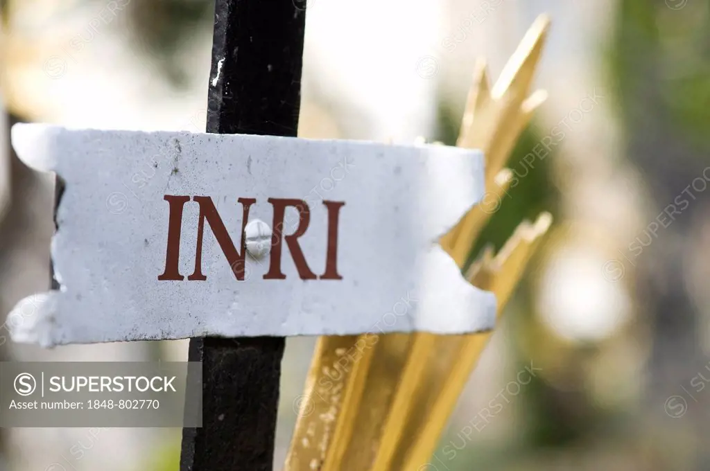 INRI, Jesus from nazareth king of jews, Label on a cross at a cemetery, Austria