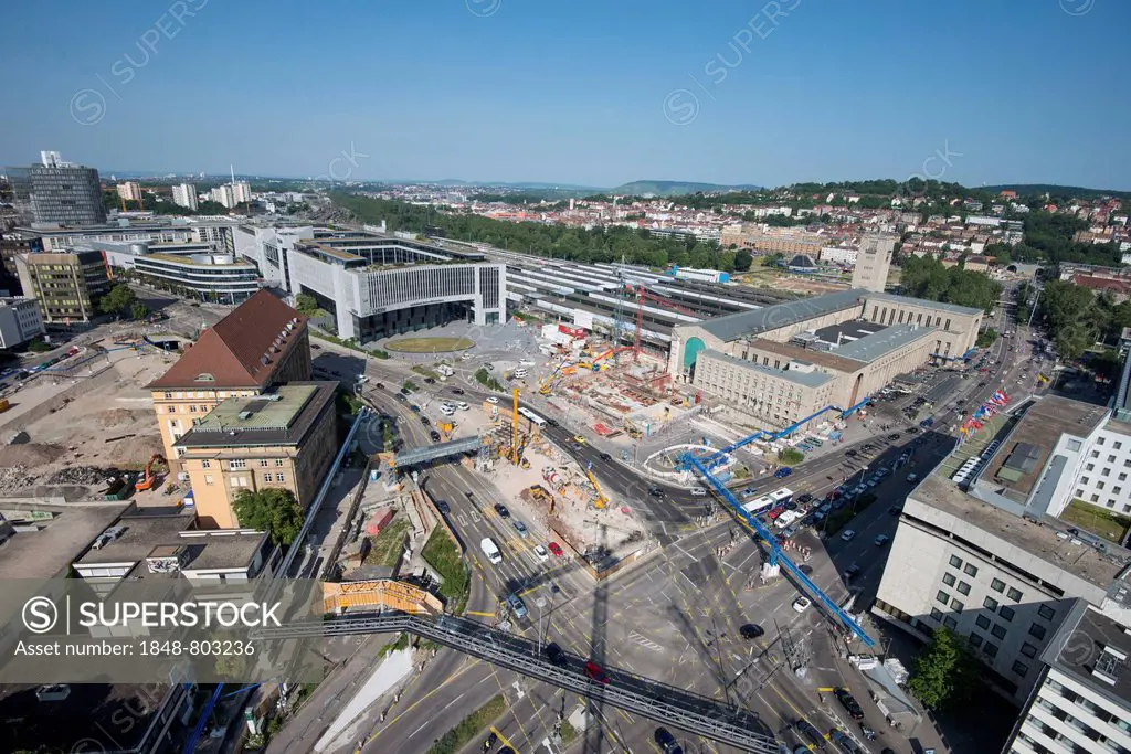 Stuttgart 21 construction site at the main station, LBBW building, Arnulf-Klett-Platz