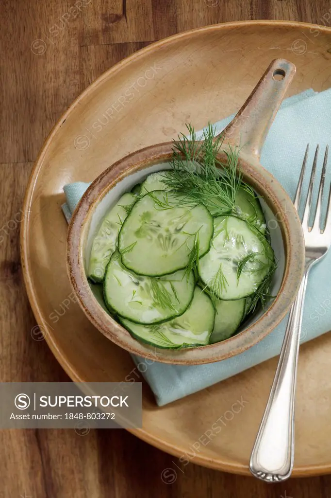 Cucumber salad with vinegar-oil dressing and dill