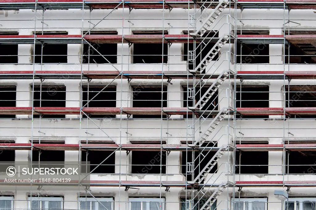 Commercial construction, scaffolded shell with stairs, Bonn, North Rhine-Westphalia, Germany, Europe, PublicGround