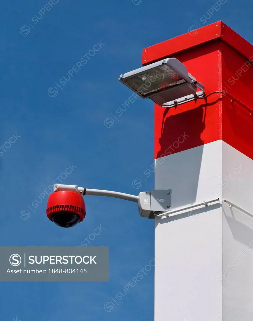 360-degree camera on wall against blue sky, monitoring, security, PublicGround