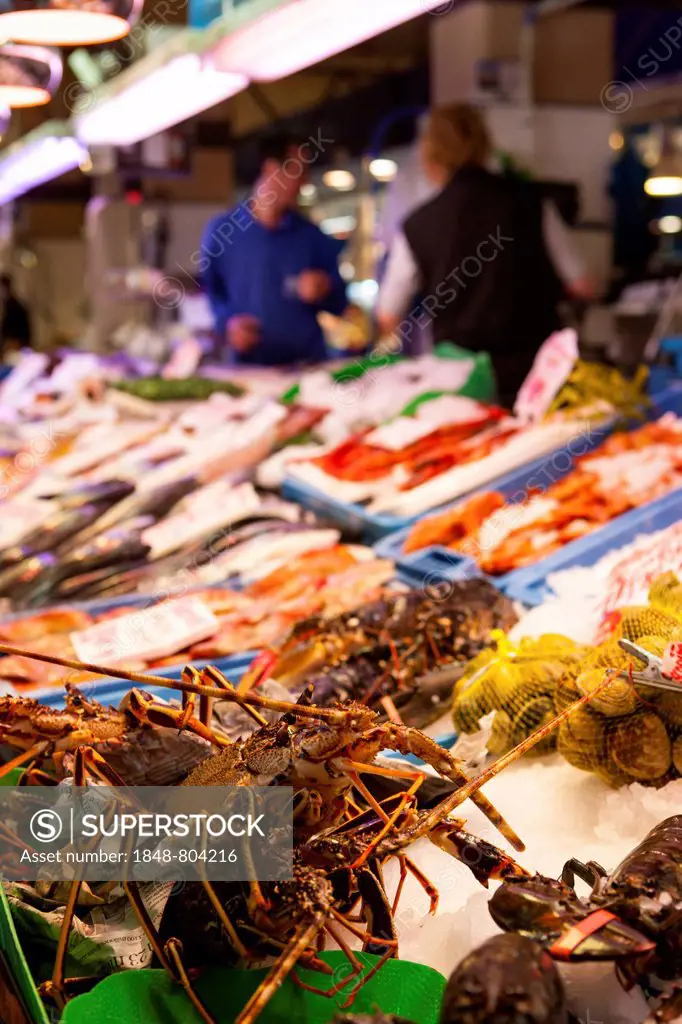 Market stall in the fish market, Old Town, Palma de Majorca, Majorca, Balearic Islands, Spain, Europe