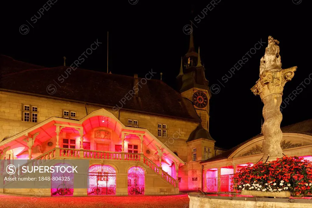 Place de l'Hotel de Ville, town square with the city hall, Fribourg, French Switzerland, Switzerland, Europe