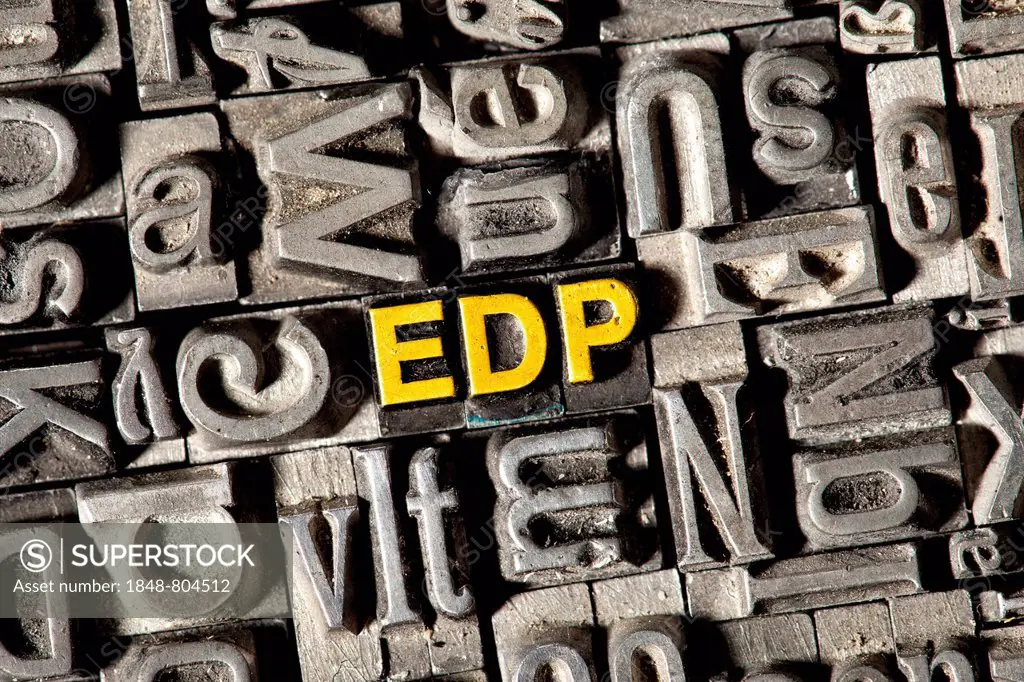 Old lead letters forming the abbreviation EDP