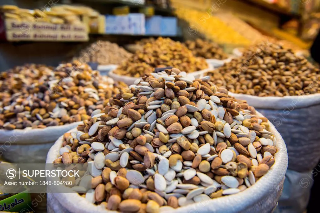 Nuts for sale in the Bazaar of Sulaymaniyah, Sulaymaniyah, Iraqi Kurdistan, Iraq
