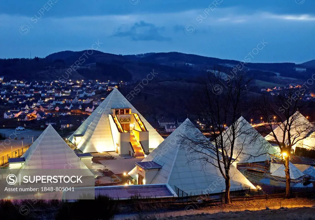 The Sauerland Pyramids at dusk, Lennestadt, North Rhine-Westphalia, Germany