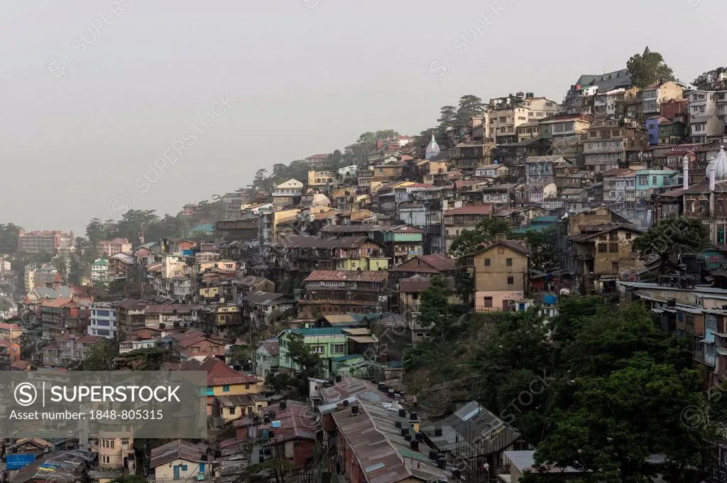 Cityscape of Shimla, densely built area, Shimla, Himachal Pradesh, India