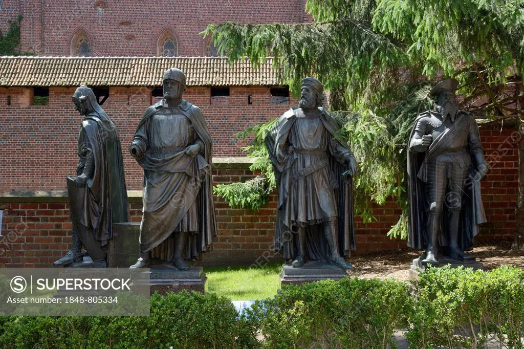 Statues of the Grand Masters of the Teutonic Knights, Castle of the Teutonic Order in Malbork, Europe's largest medieval castle complex, Malbork, Pome...