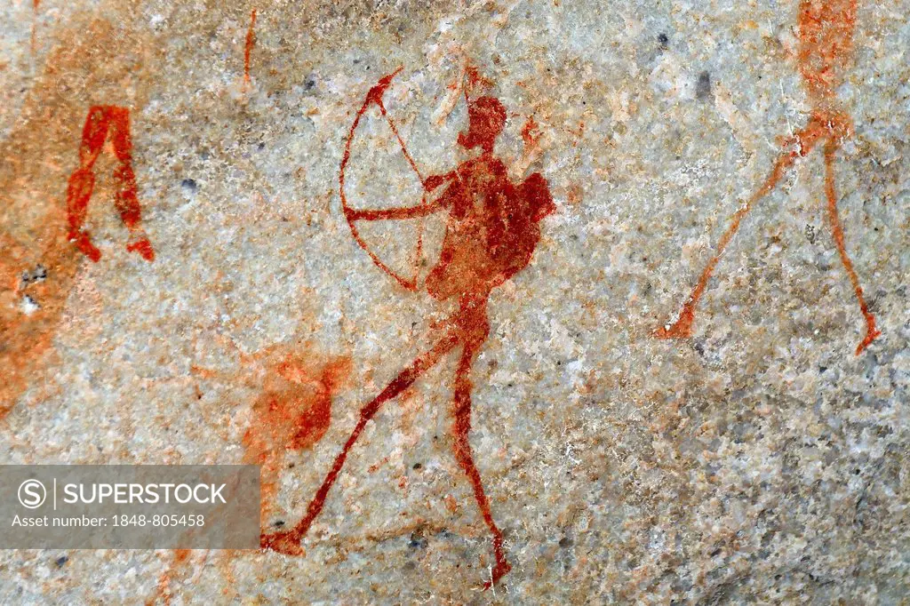 Ancient rock art, drawings of the San people, indigenous people of South Africa, Sevilla Rock Art Trail, Cederberg mountains, Clanwilliam, Western Cap...