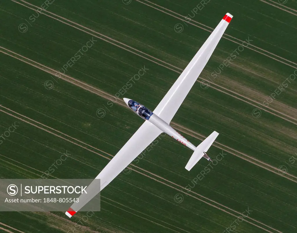 ASK 21 training glider, aerial view, Dorsten, North Rhine-Westphalia, Germany