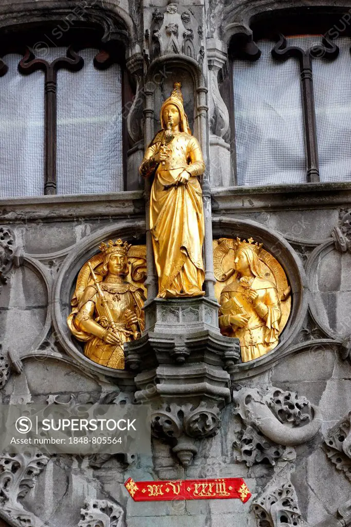 Gilded statue, Basilica of the Holy Blood or Basilique du Saint-Sang, Bruges, West Flanders, Flemish Region, Belgium