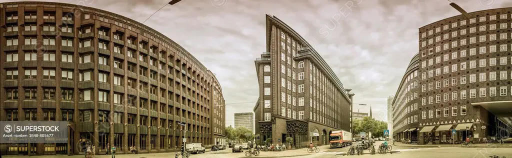 Panoramic view of Chilehaus, Chile House, Hamburg, Hamburg, Germany