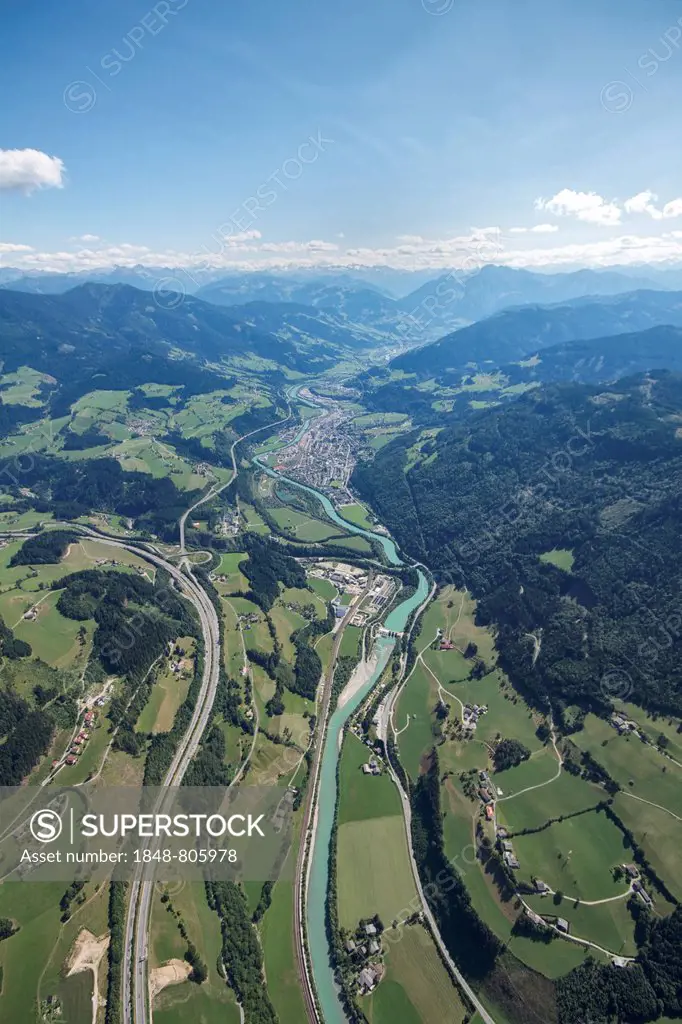 Aerial view, Bischofshofen and Salzachtal, Bischofshofen, Pongau, Salzburg state, Austria