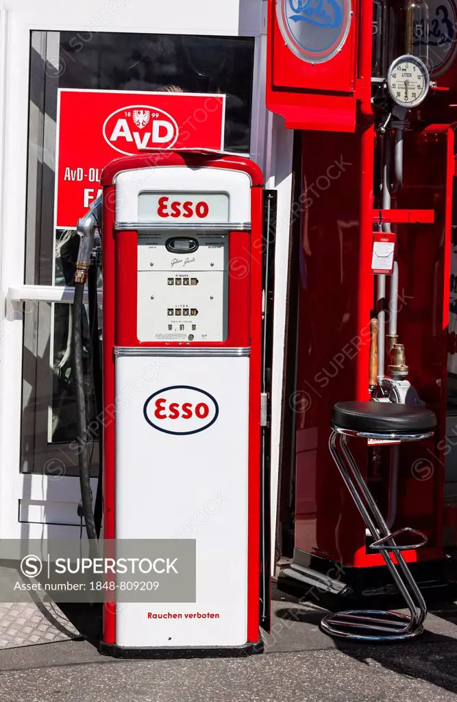 Old petrol pump, Esso, at the Oldtimer Grand Prix 2013 on the Nuerburgring, Nürburg, Rhineland-Palatinate, Germany