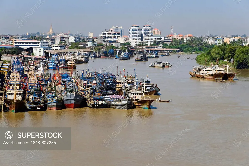 Port facilities at Pazundaung Creek, Yangon, Yangon Region, Myanmar, Burma