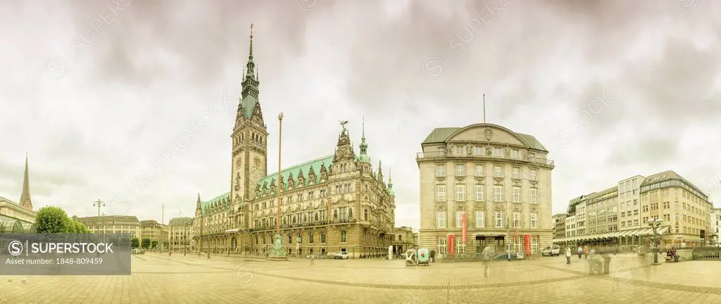 Panorama, Rathausmarkt square with the City Hall, Hamburg, Hamburg, Germany