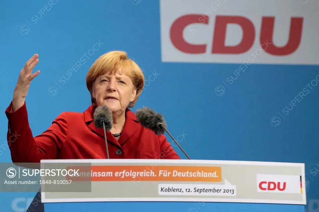 German Chancellor Angela Merkel, CDU, speaking at a campaign rally for the parliamentary elections, Koblenz, Rhineland-Palatinate, Germany