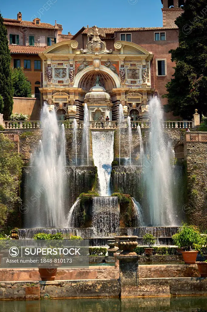 The water jets of the Organ fountain, 1566, Villa d'Este, UNESCO World Heritage Site, Tivoli, Lazio, Italy